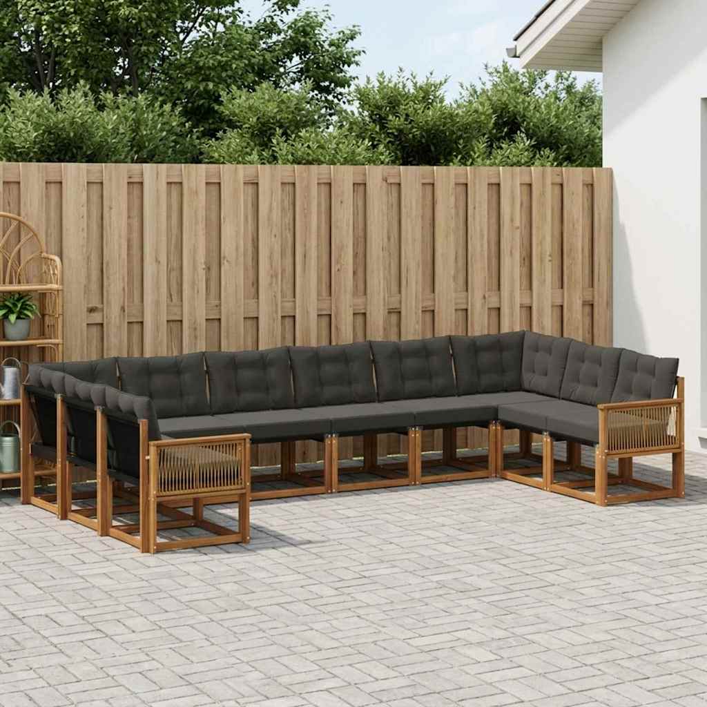 Outdoor-Sofagarnitur mit Kissen 10 pcs Natürlich und Schwarz