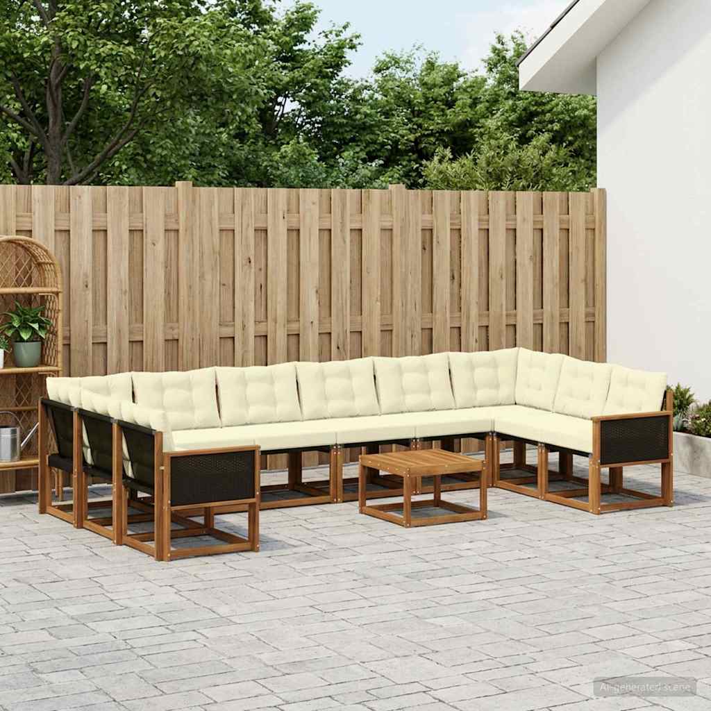 Outdoor-Sofagarnitur mit Kissen 11 pcs Natur und Creme