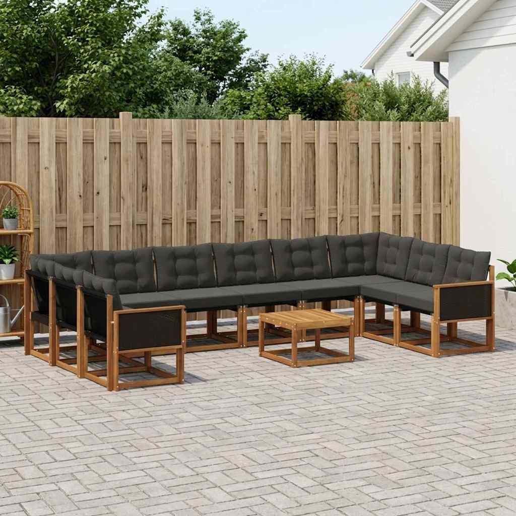 Outdoor-Sofagarnitur 11 stk. Natürlich und Schwarz