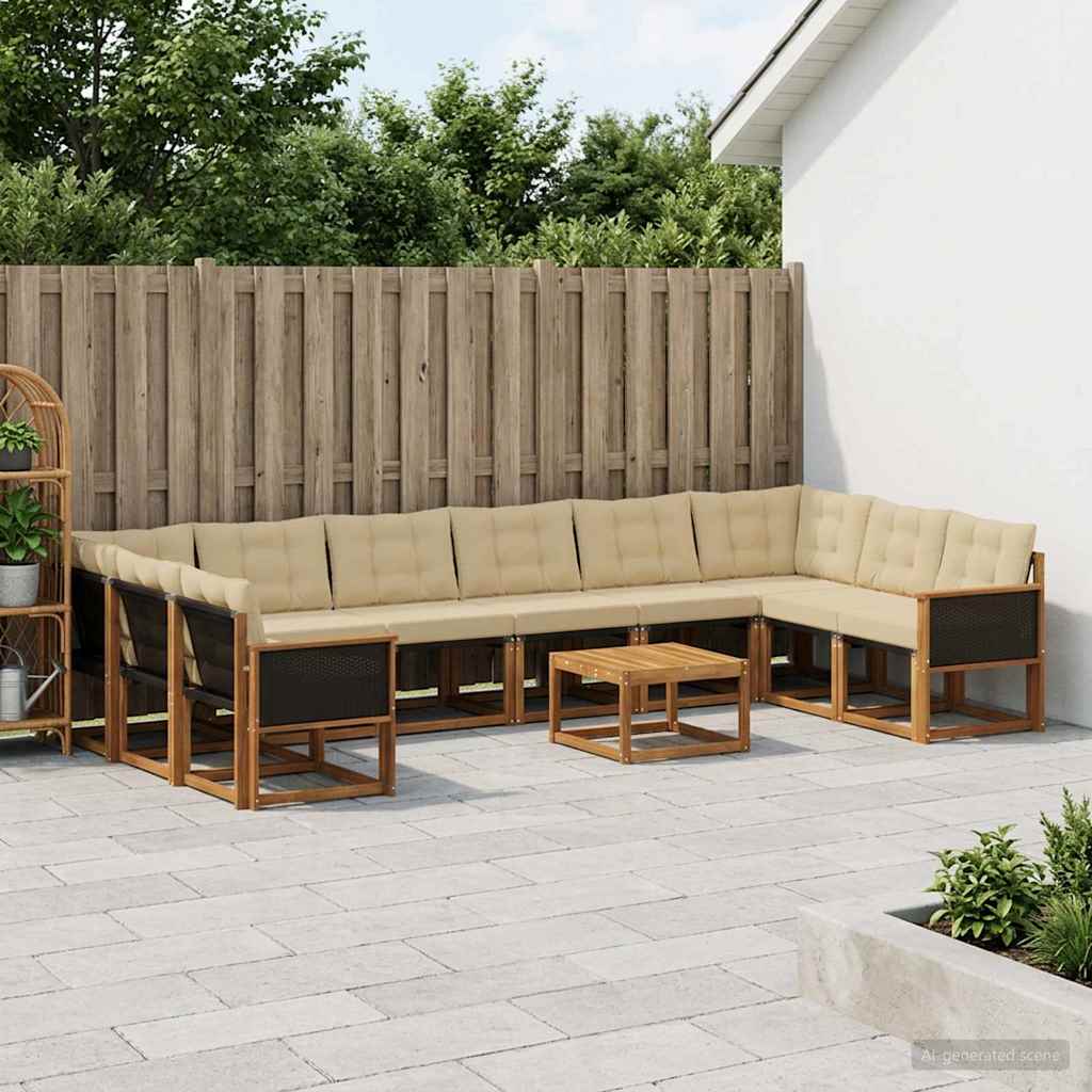 Outdoor-Sofagarnitur mit Kissen 11 pcs Natur und Beige