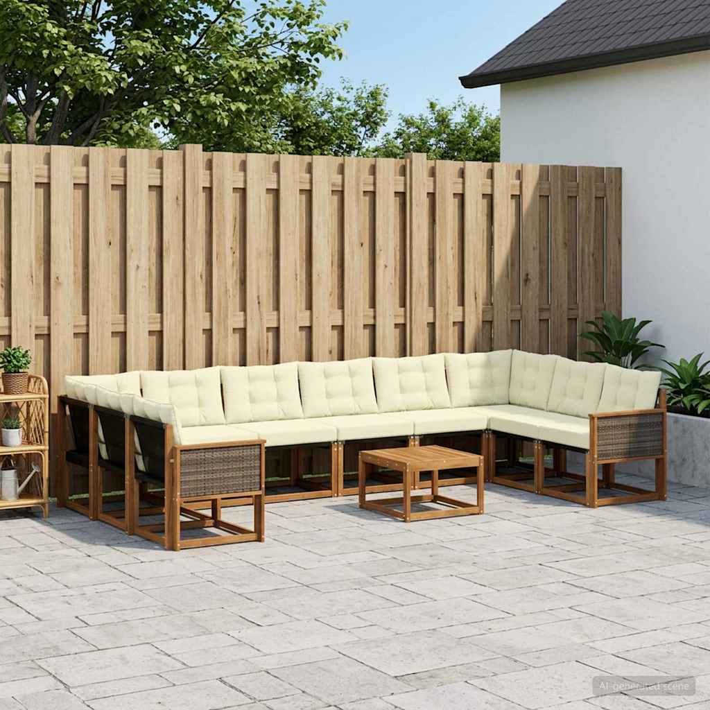 Outdoor-Sofagarnitur mit Kissen 11 pcs Natur und Creme