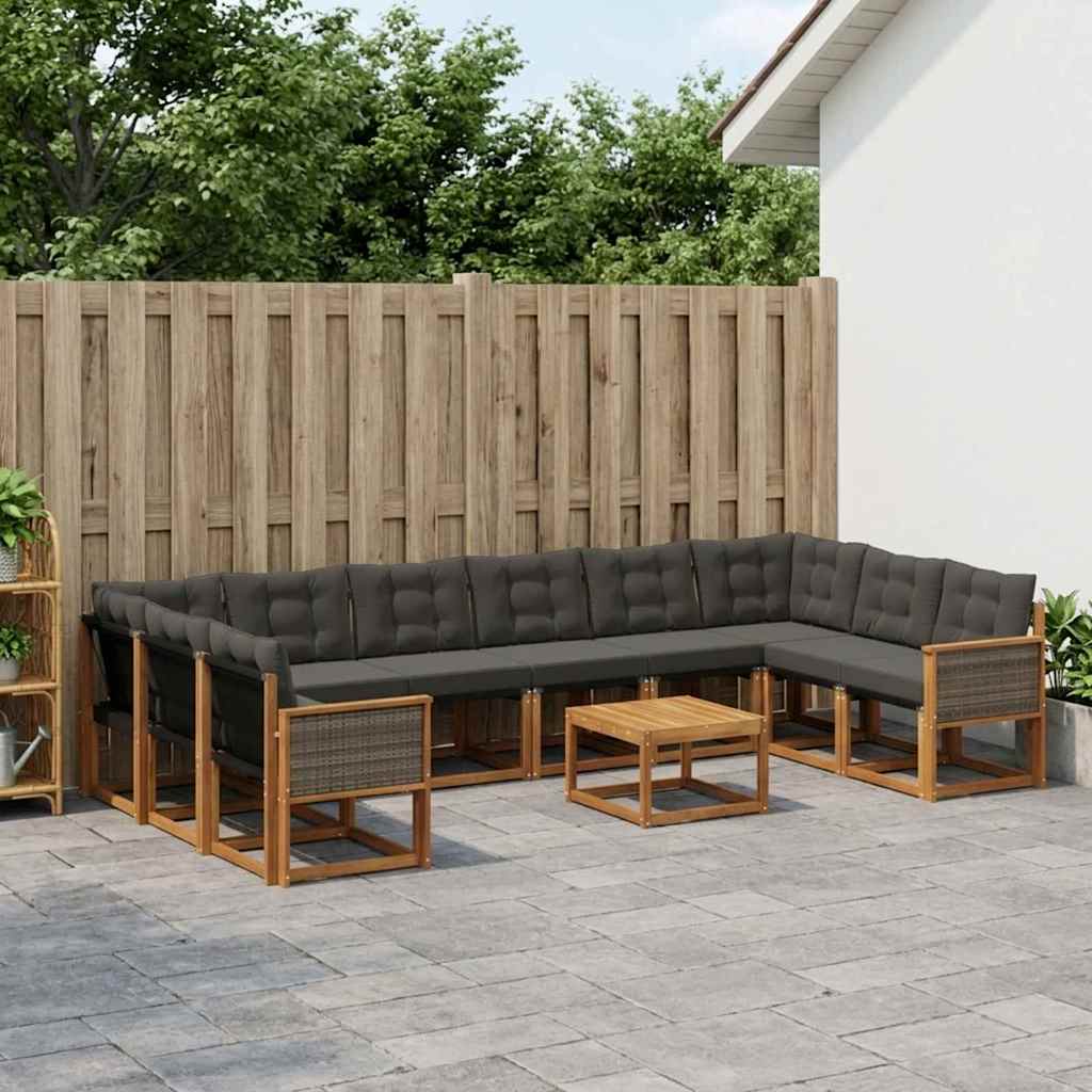 Outdoor-Sofagarnitur mit Kissen 11 pcs Natürlich und Schwarz