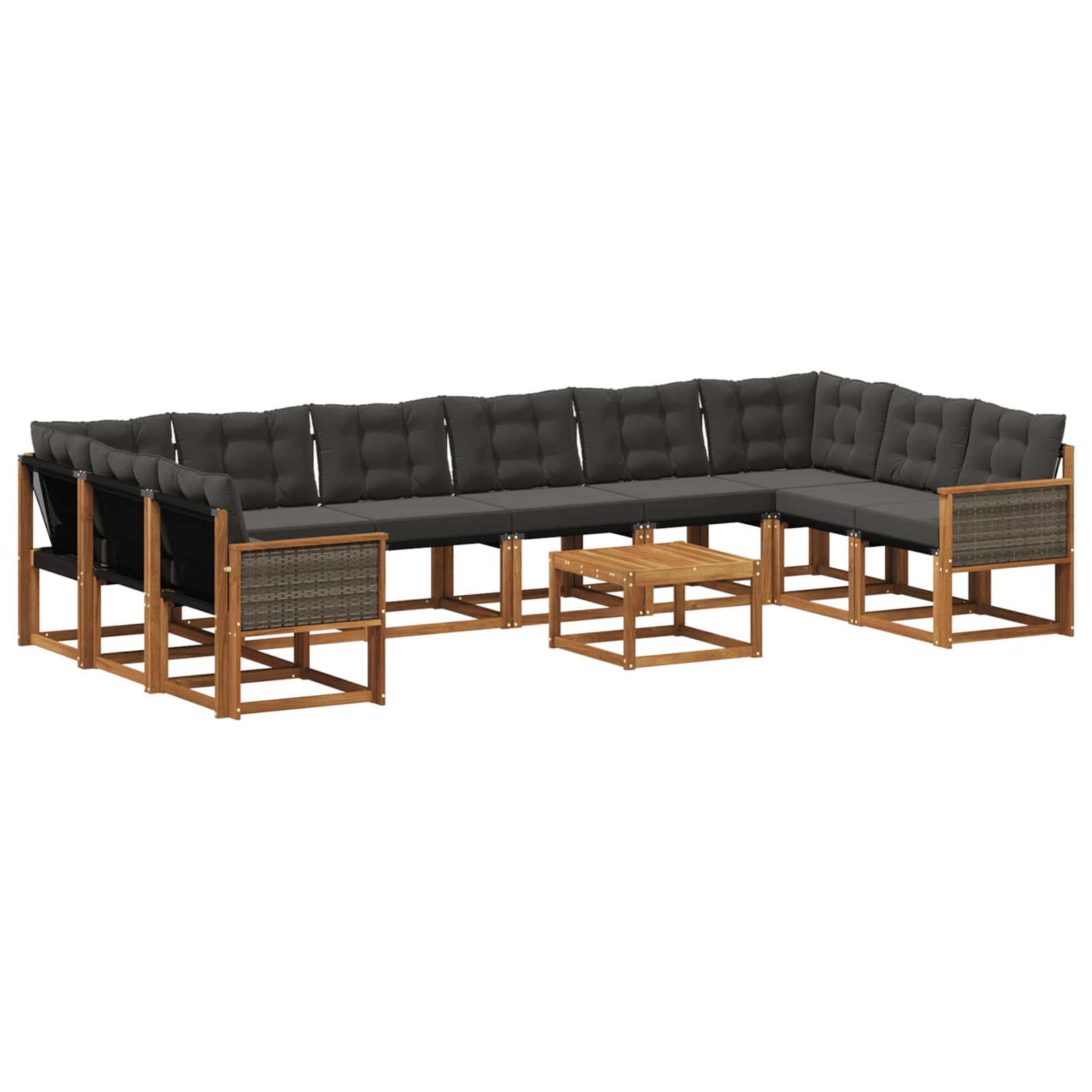 Outdoor-Sofagarnitur mit Kissen 11 pcs Natürlich und Schwarz