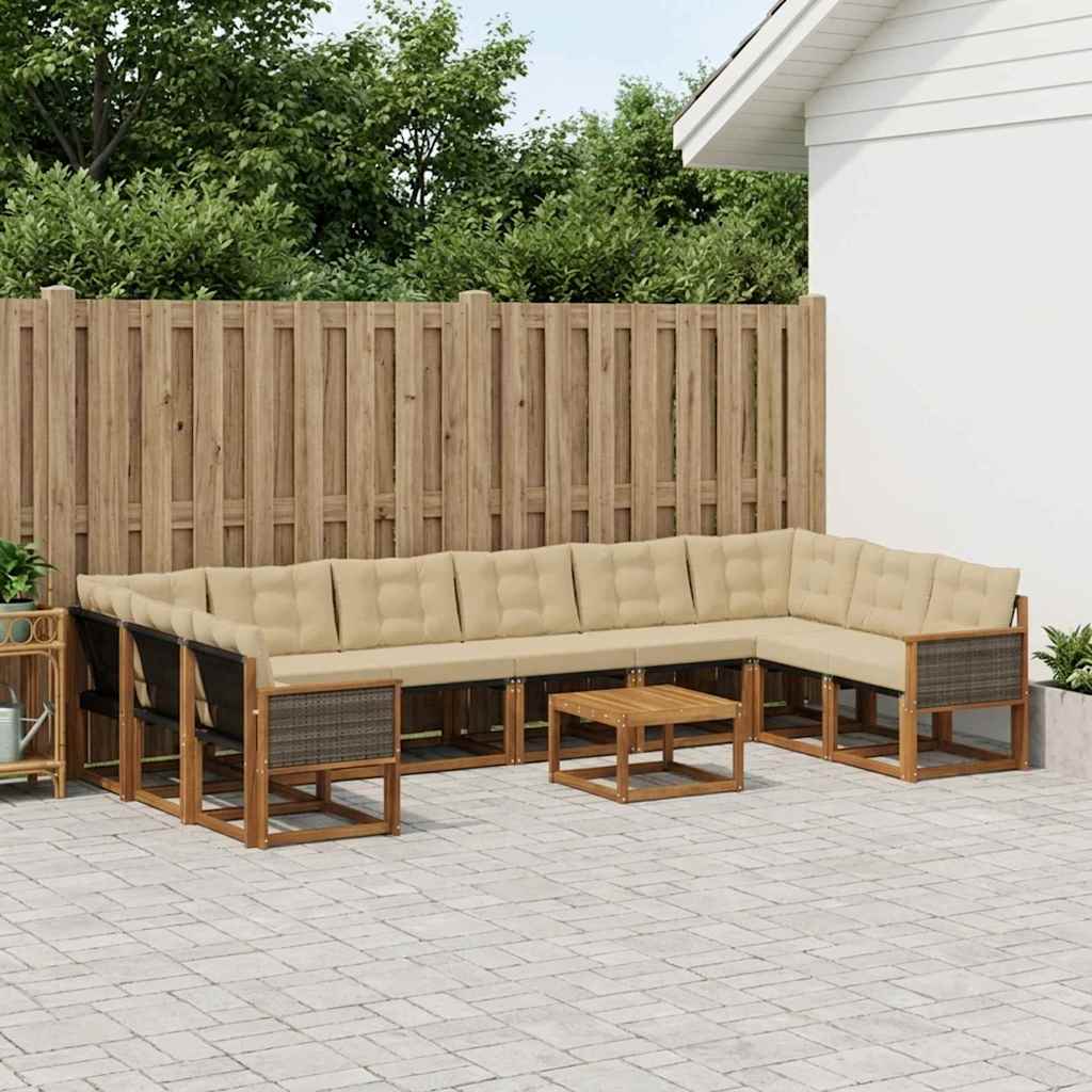 Outdoor-Sofagarnitur 11 stk. Natur und Beige