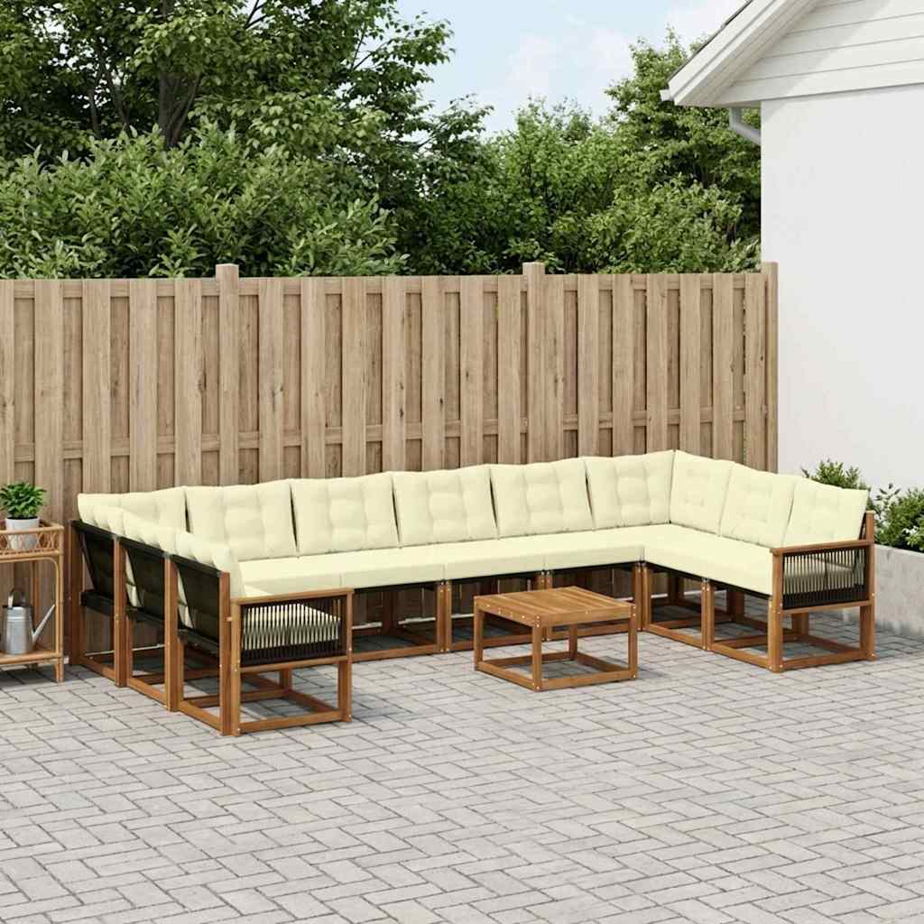 Outdoor-Sofagarnitur mit Kissen 11 pcs Natur und Creme
