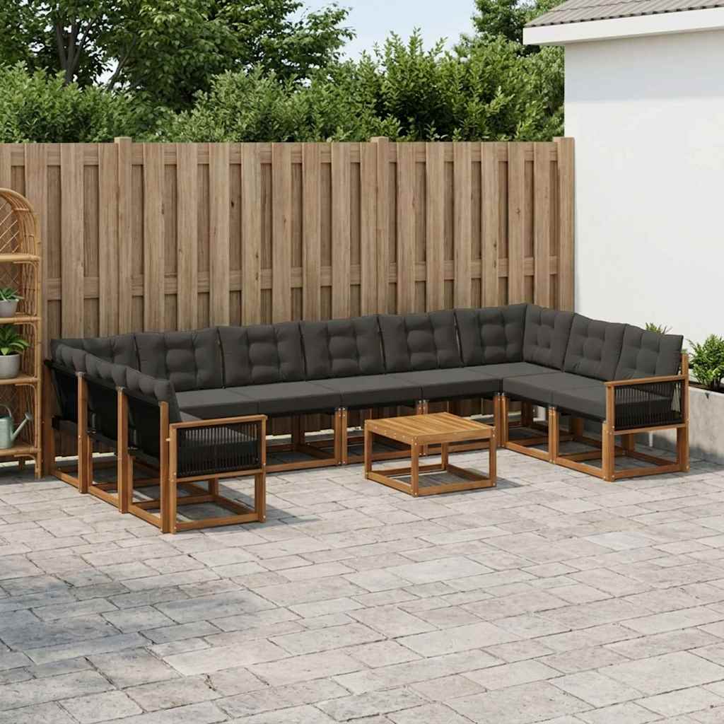 Outdoor-Sofagarnitur 11 stk. Natur und Schwarz