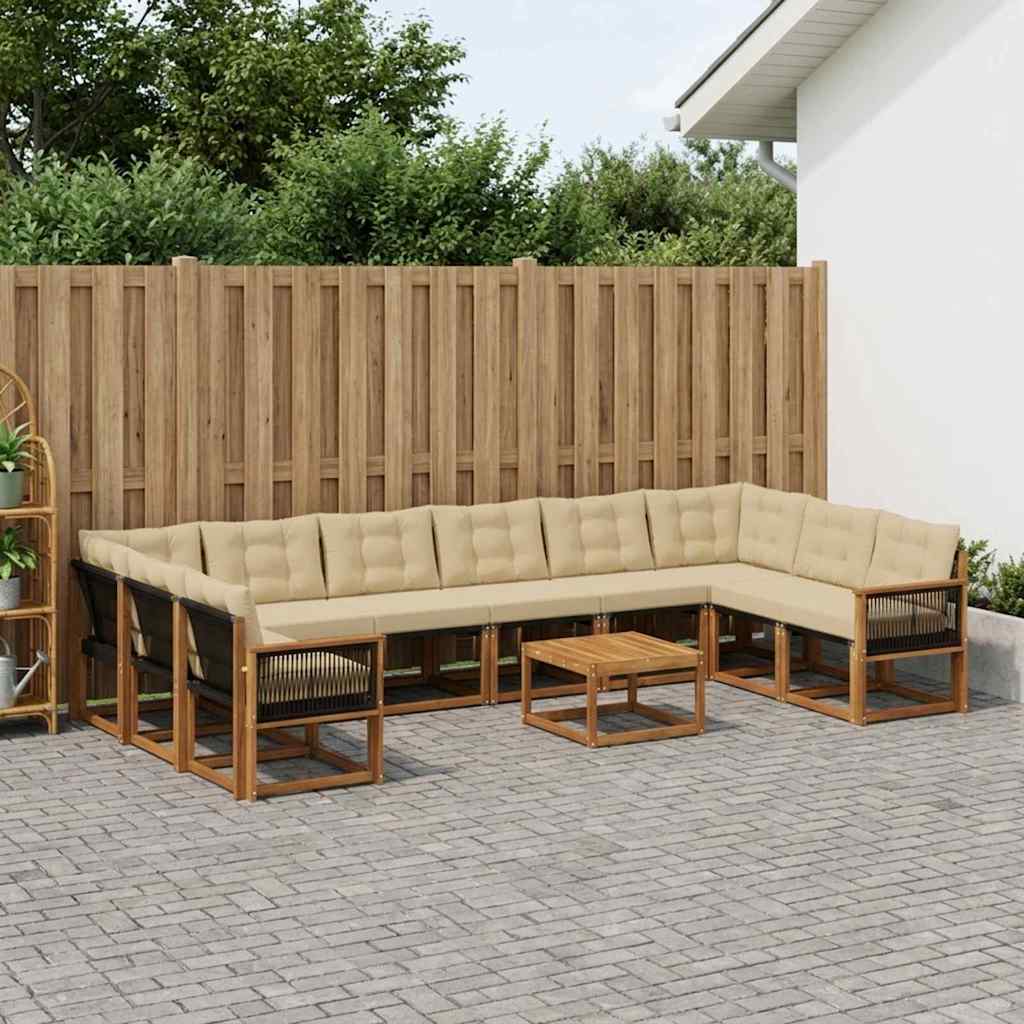 Outdoor-Sofagarnitur 11 stk. Natur und Beige