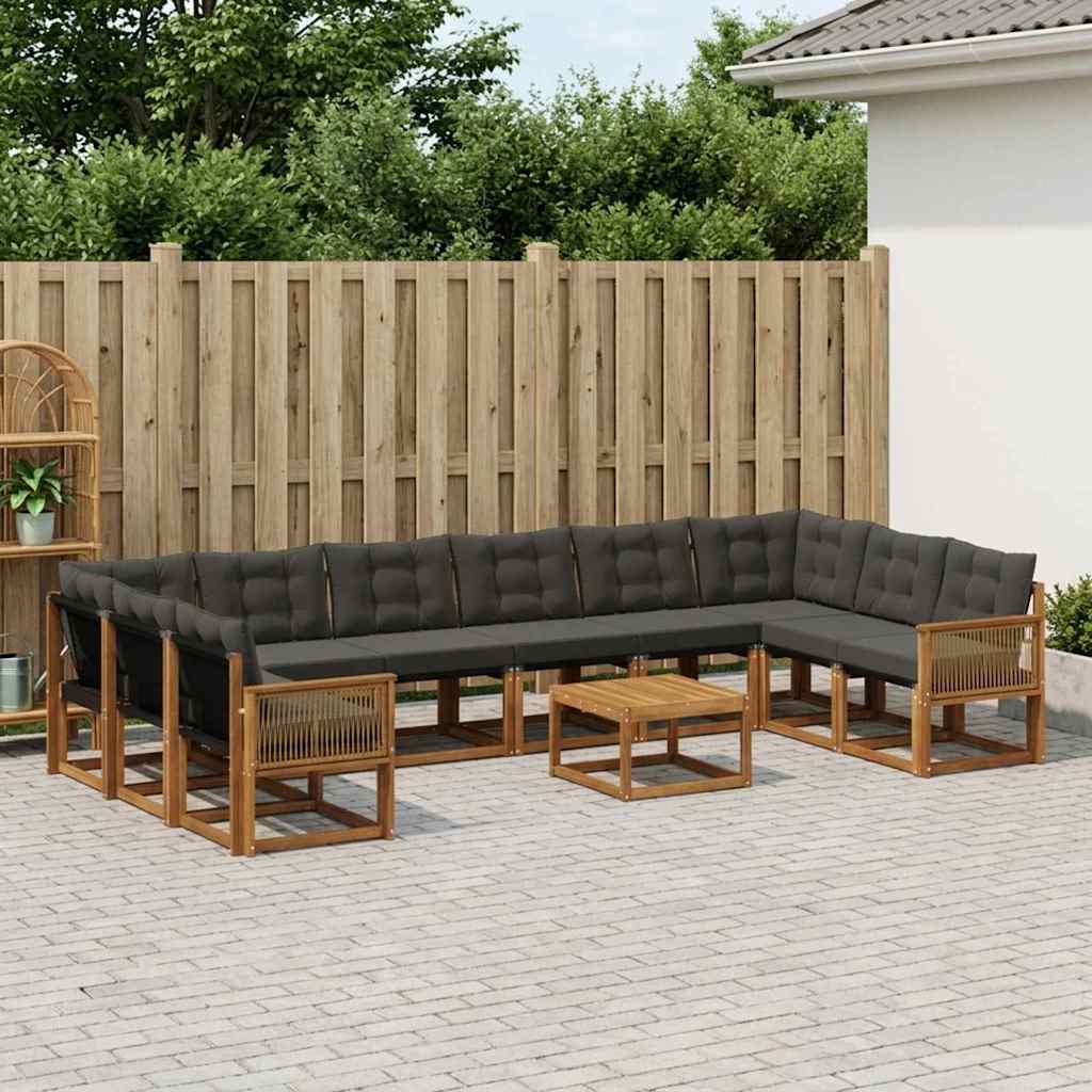 Outdoor-Sofagarnitur mit Kissen 11 pcs Natürlich und Schwarz
