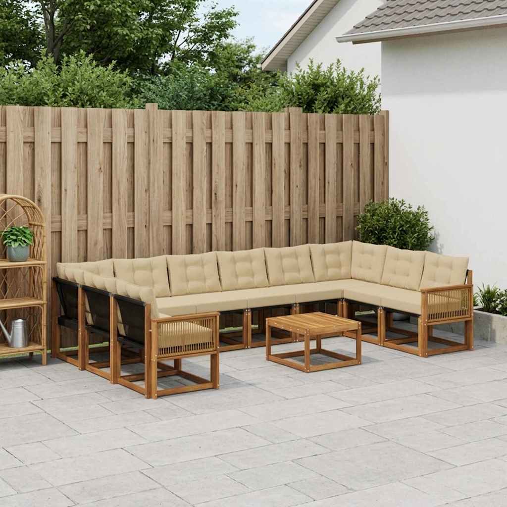 Outdoor-Sofagarnitur 11 stk. Natur und Beige