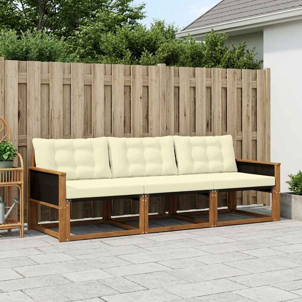 Outdoor-Sofagarnitur 3 stk. Natur und Creme