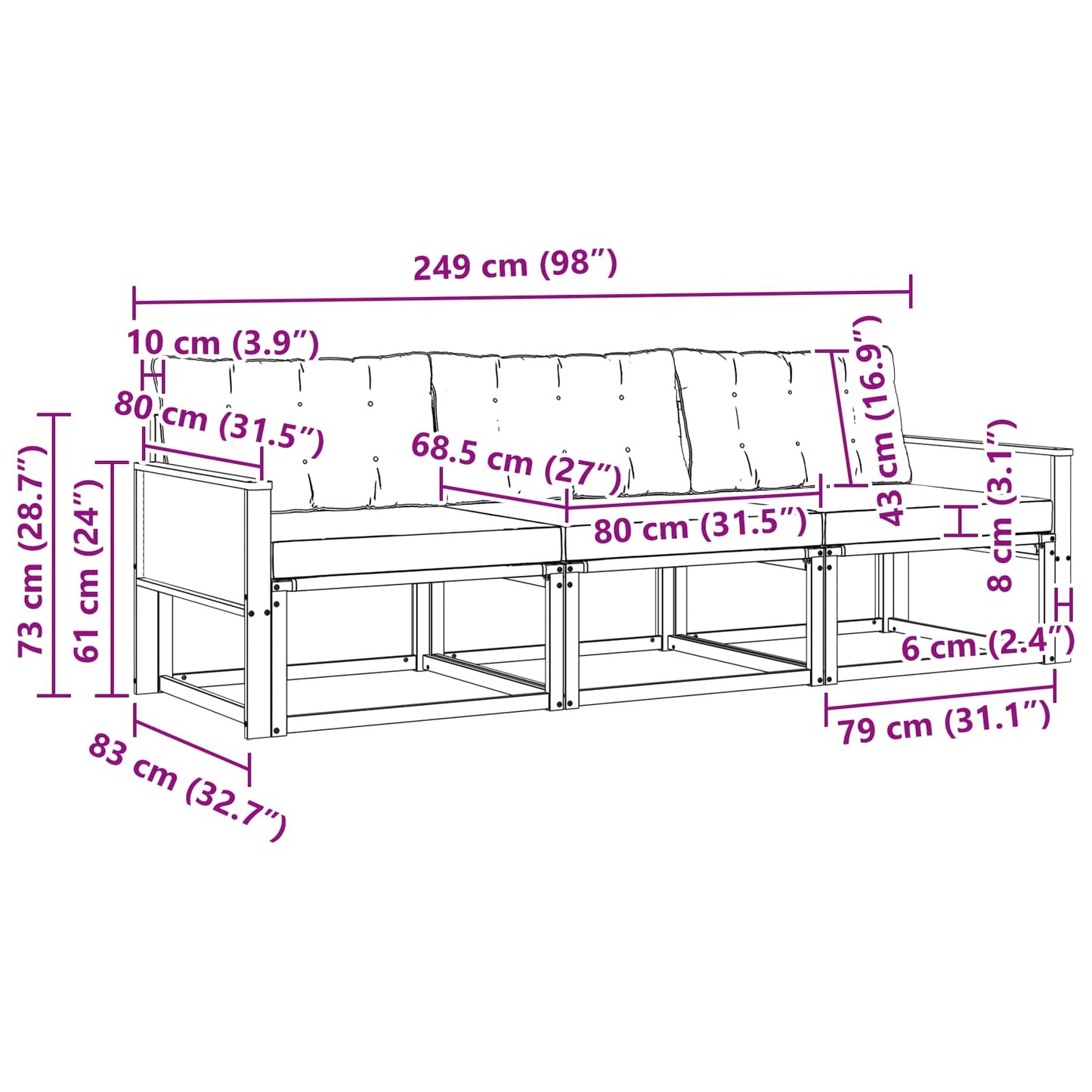 Outdoor-Sofagarnitur 3 stk. Natur und Creme