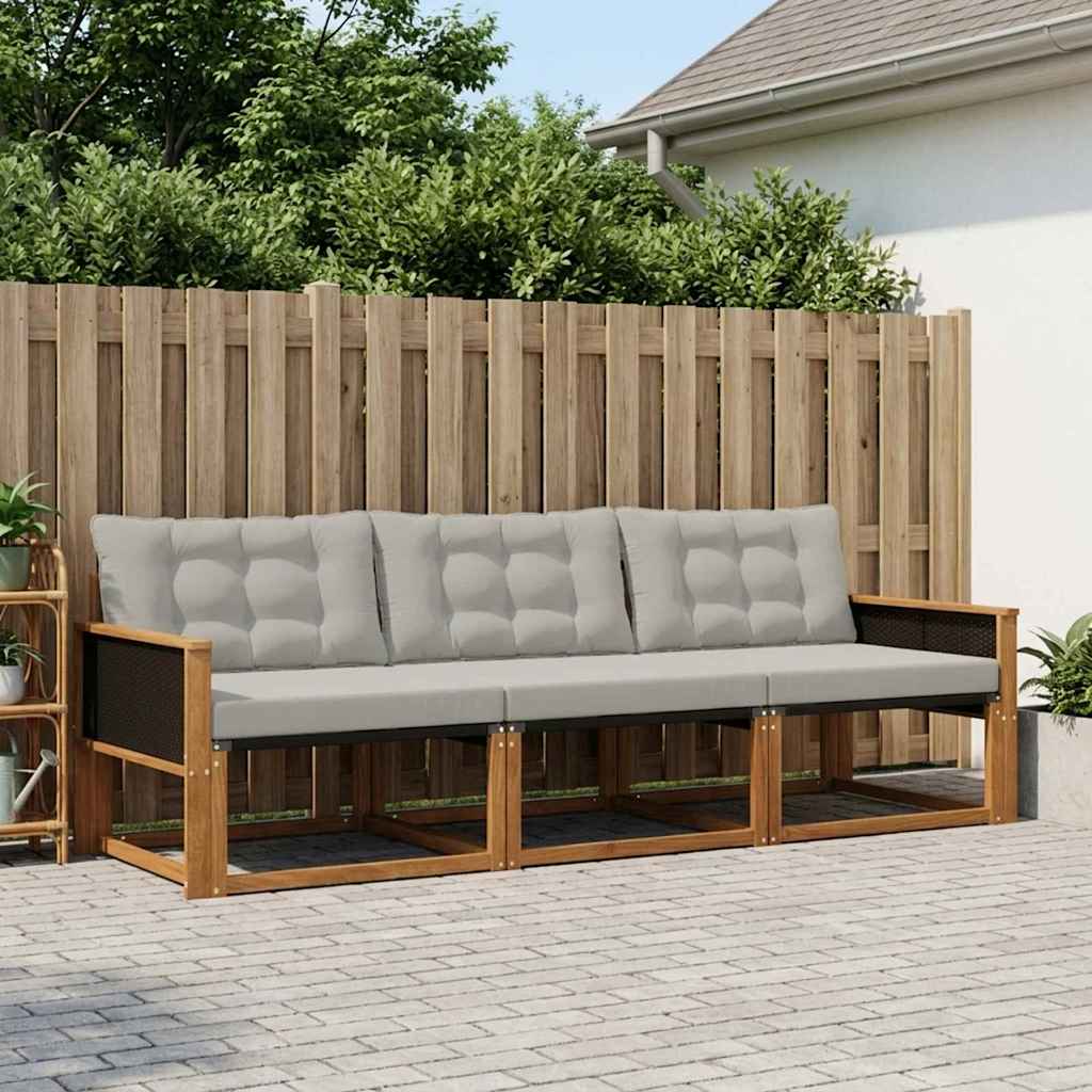 Outdoor-Sofagarnitur 3 stk. Natürlich und Hellgrau