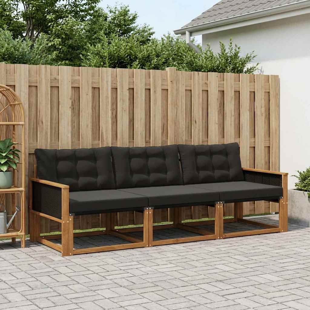 Outdoor-Sofagarnitur 3 stk. Natürlich und Schwarz