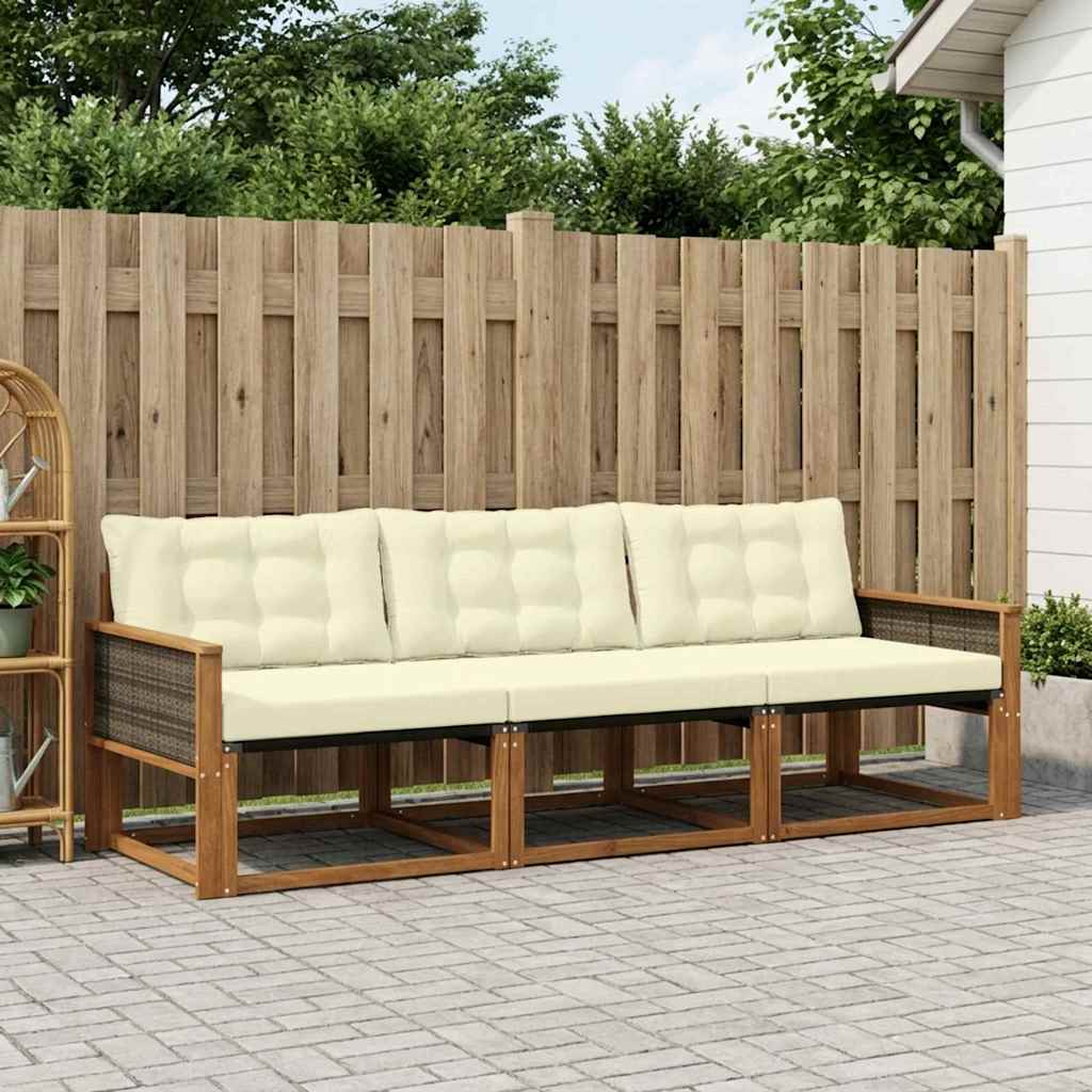 Outdoor-Sofagarnitur mit Kissen 3 pcs Natur und Creme
