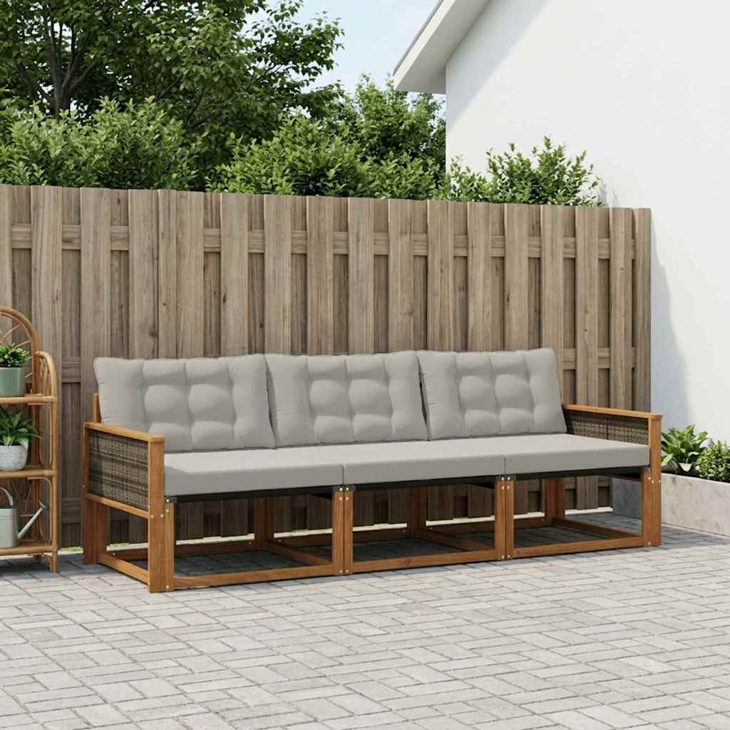 Outdoor-Sofagarnitur mit Kissen 3 pcs Natürlich und Hellgrau
