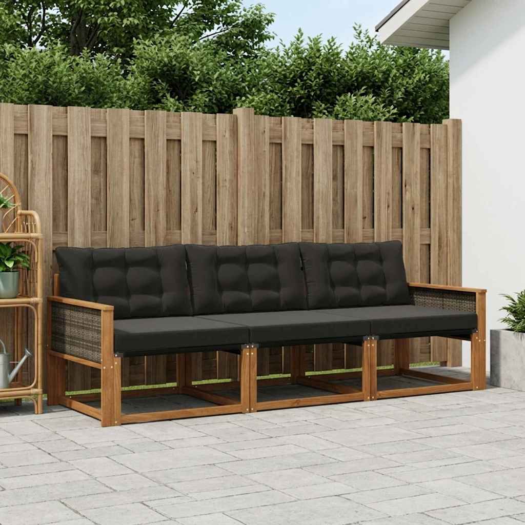 Outdoor-Sofagarnitur 3 stk. Natur und Schwarz