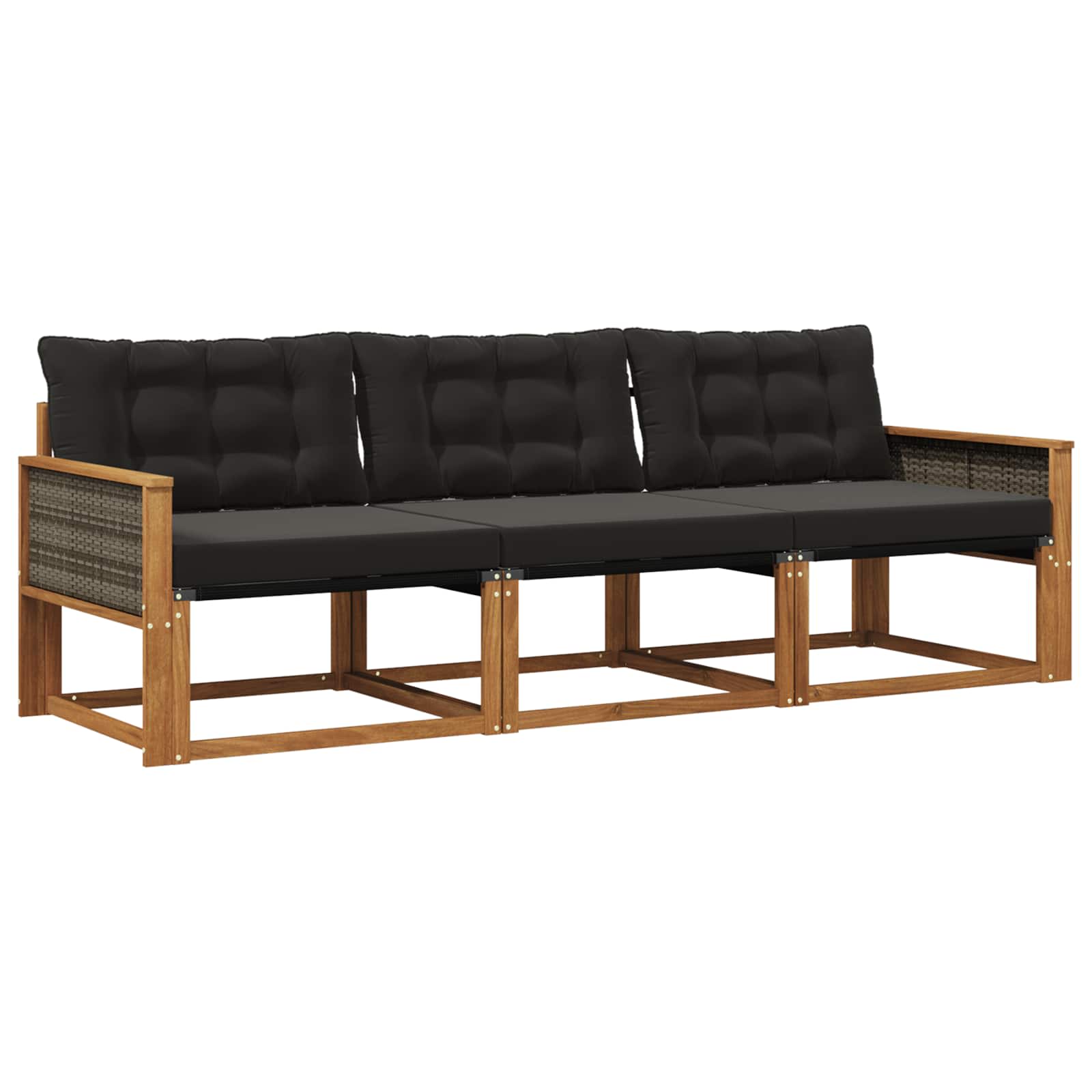 Outdoor-Sofagarnitur mit Kissen 3 pcs Natürlich und Schwarz