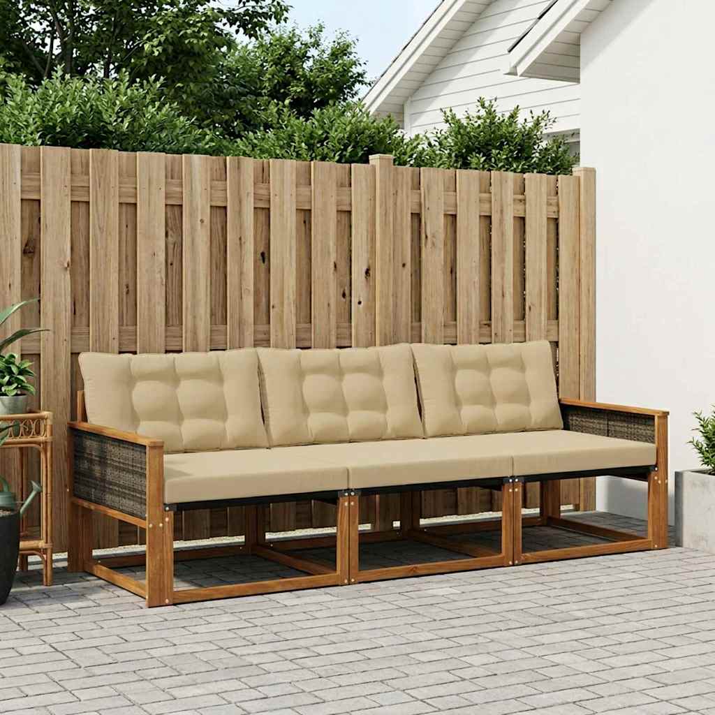 Outdoor-Sofagarnitur mit Kissen 3 pcs Natur und Beige