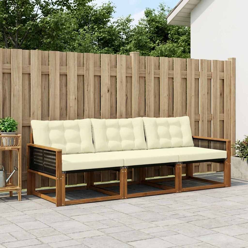 Outdoor-Sofagarnitur mit Kissen 3 pcs Natur und Creme