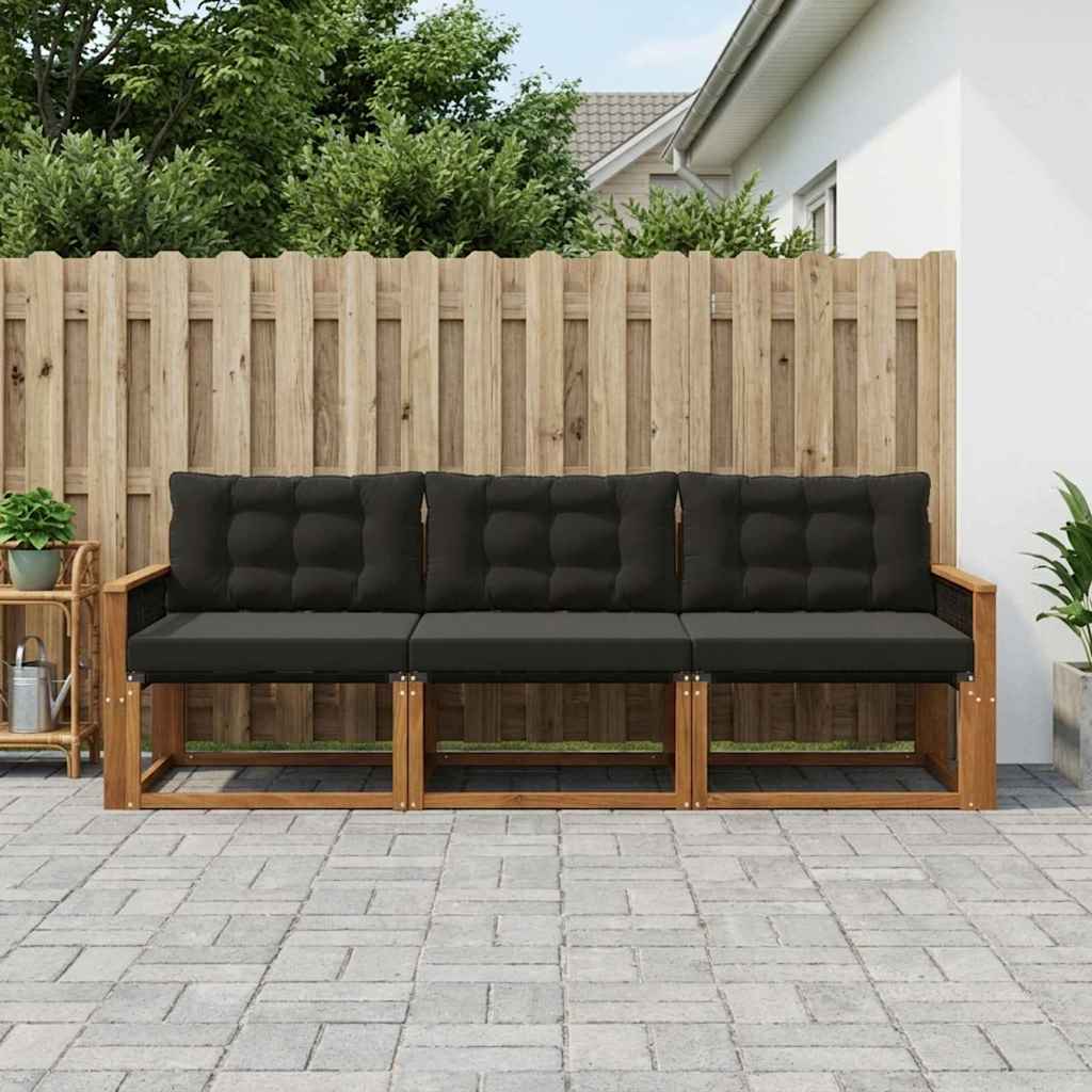 Outdoor-Sofagarnitur mit Kissen 3 pcs Natürlich und Schwarz