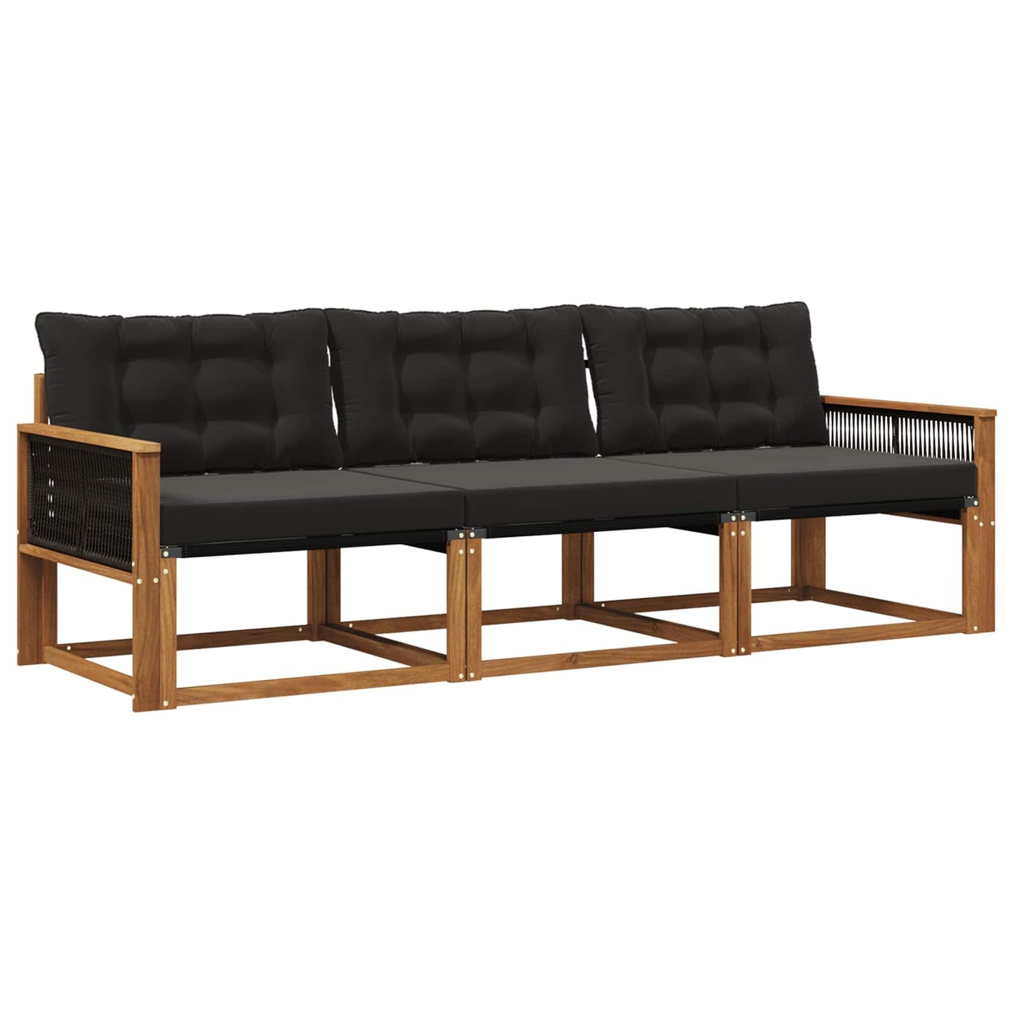 Outdoor-Sofagarnitur mit Kissen 3 pcs Natürlich und Schwarz