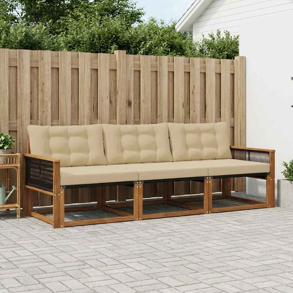 Outdoor-Sofagarnitur mit Kissen 3 pcs Natur und Beige