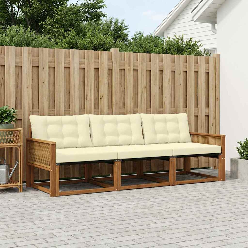 Outdoor-Sofagarnitur mit Kissen 3 pcs Natur und Creme