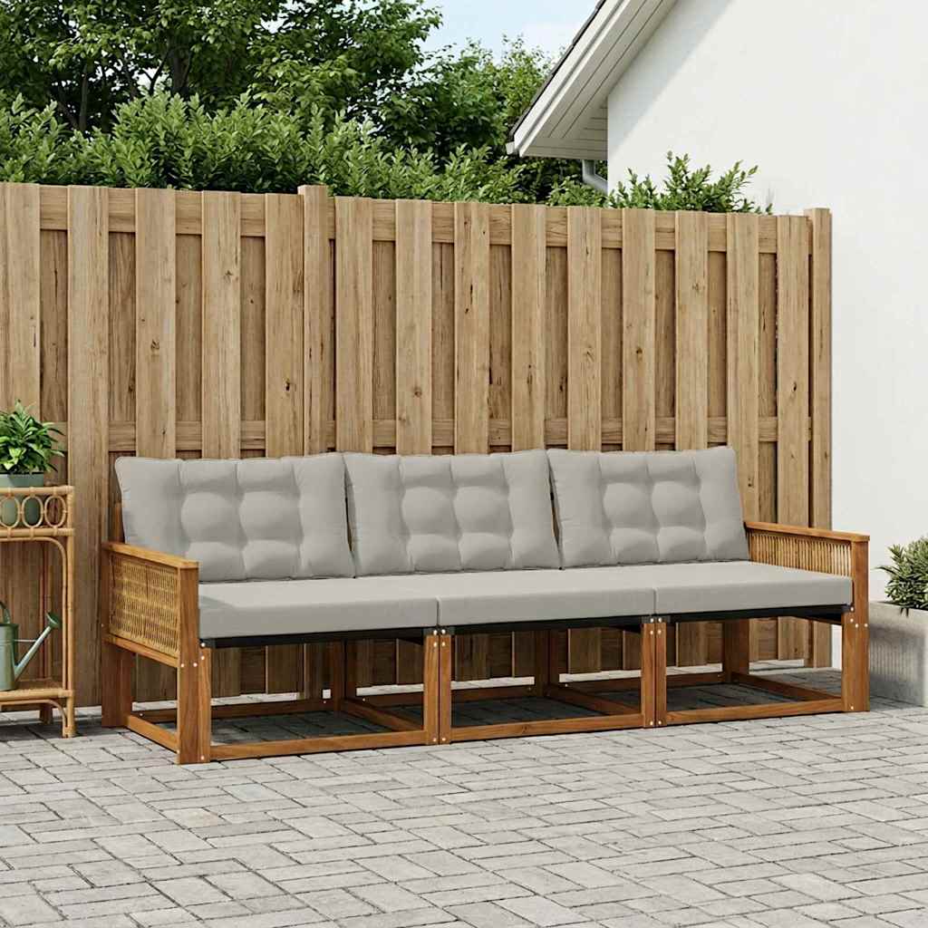 Outdoor-Sofagarnitur mit Kissen 3 pcs Natürlich und Hellgrau
