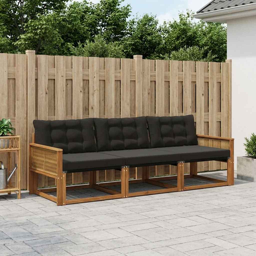Outdoor-Sofagarnitur mit Kissen 3 pcs Natürlich und Schwarz
