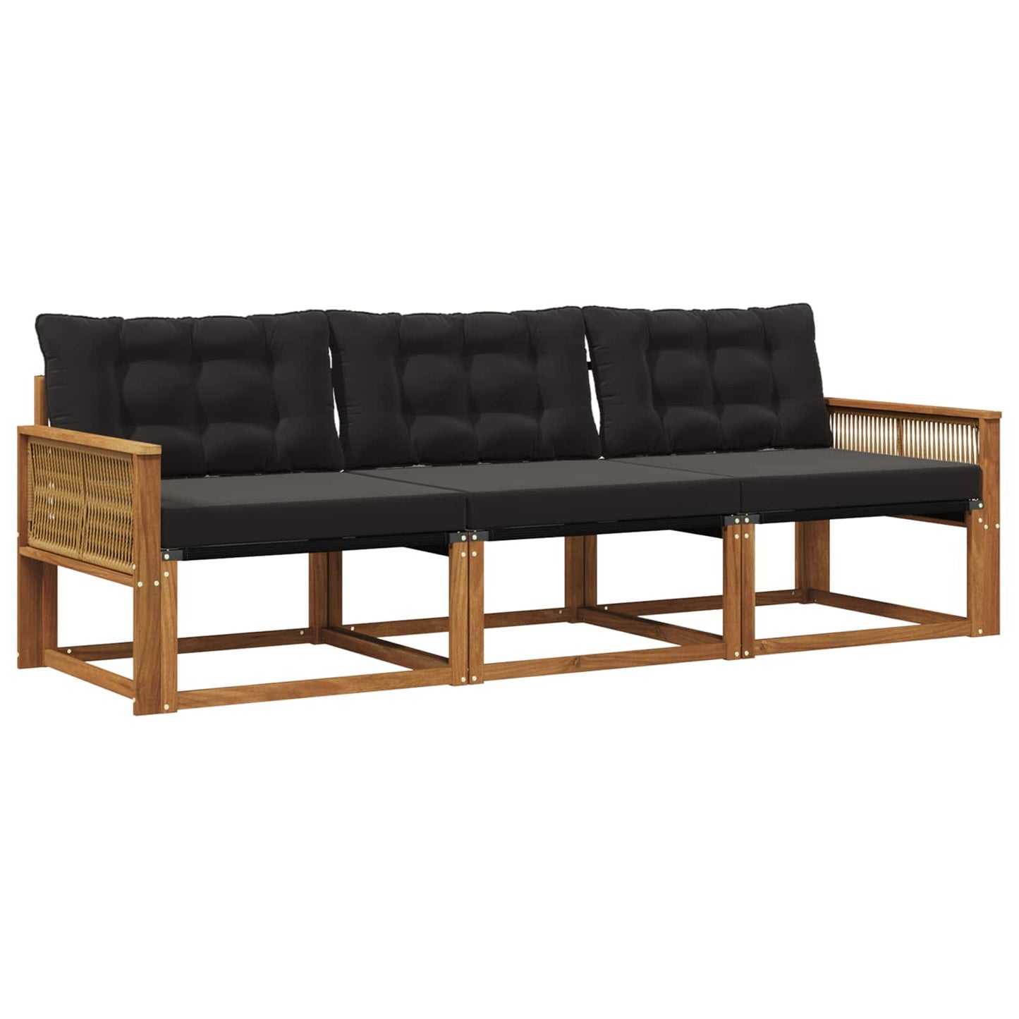 Outdoor-Sofagarnitur mit Kissen 3 pcs Natürlich und Schwarz
