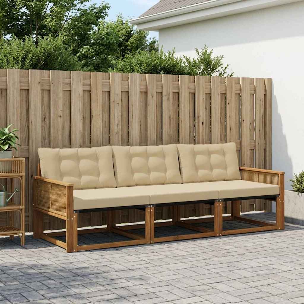 Outdoor-Sofagarnitur mit Kissen 3 pcs Natur und Beige