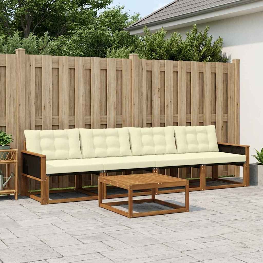 Outdoor-Sofagarnitur mit Kissen 5 pcs Natur und Creme