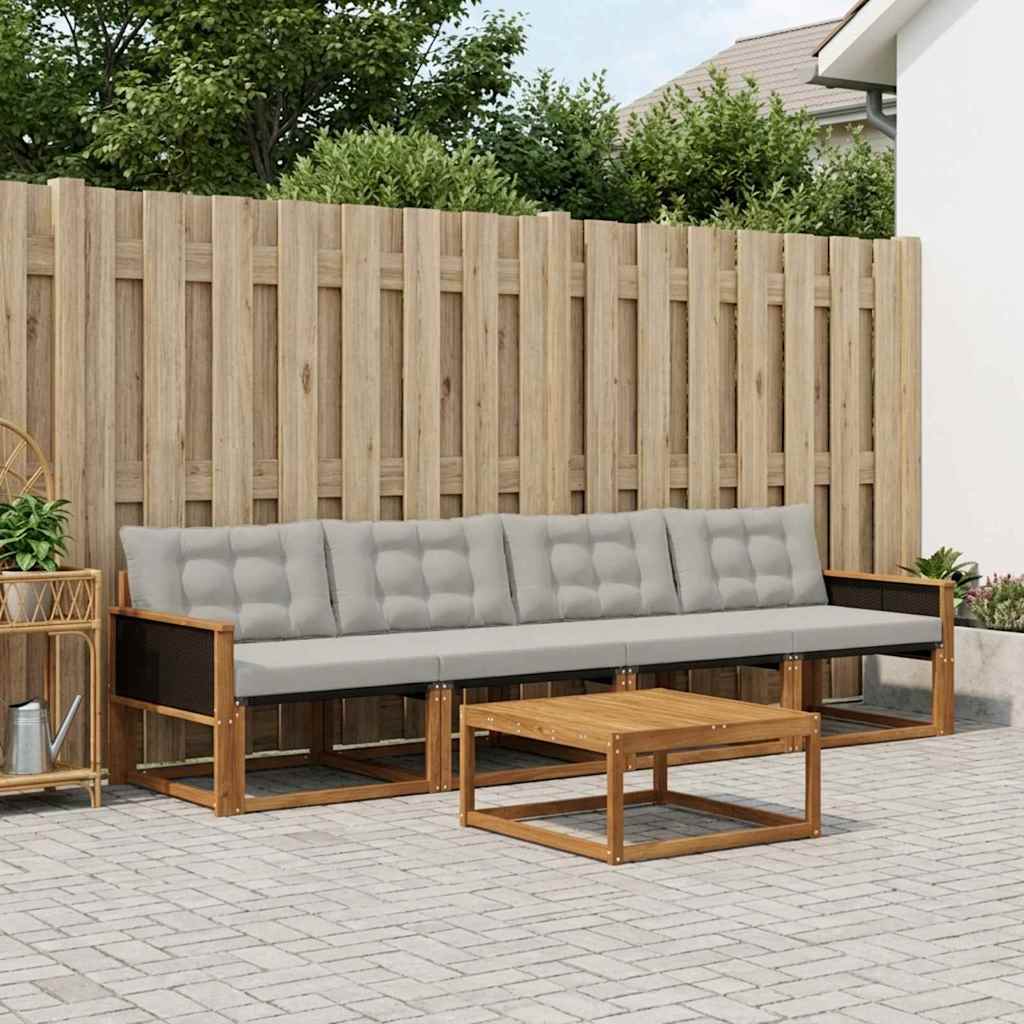 Outdoor-Sofagarnitur mit Kissen 5 pcs Natürlich und Hellgrau