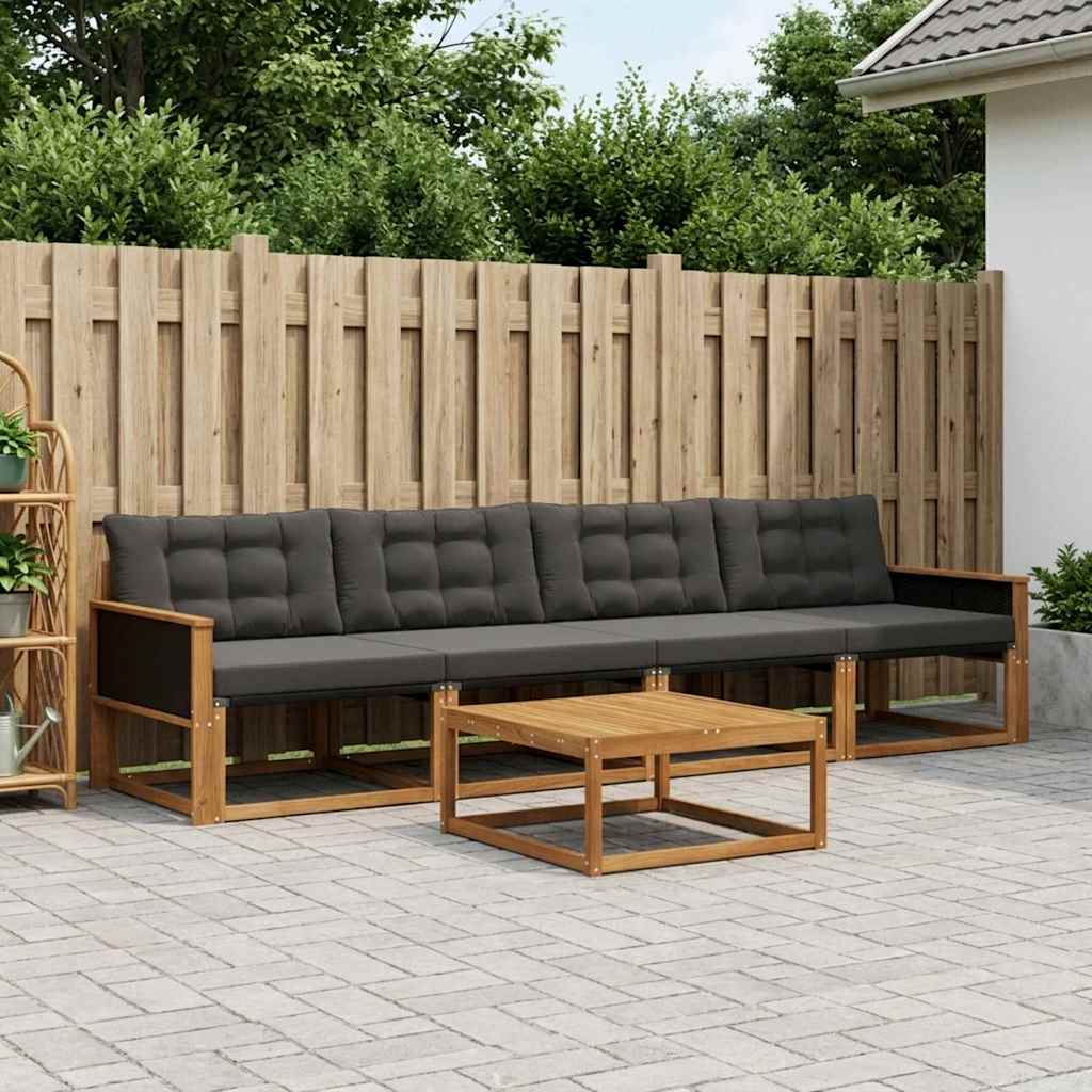 Outdoor-Sofagarnitur mit Kissen 5 pcs Natürlich und Schwarz