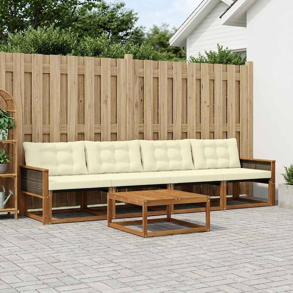 Outdoor-Sofagarnitur mit Kissen 5 pcs Natur und Creme