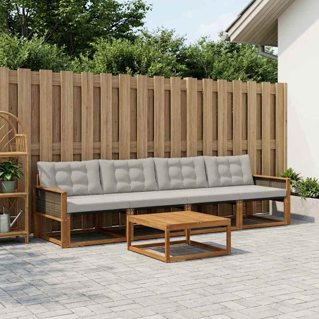 Outdoor-Sofagarnitur mit Kissen 5 pcs Natürlich und Hellgrau