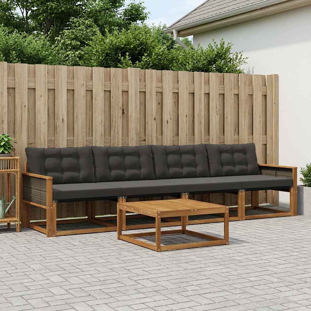 Outdoor-Sofagarnitur mit Kissen 5 pcs Natürlich und Schwarz