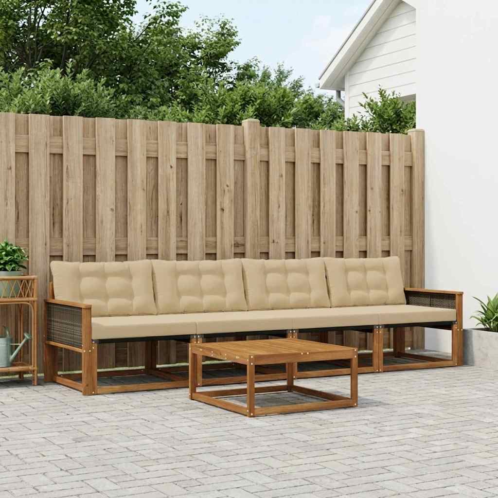 Outdoor-Sofagarnitur mit Kissen 5 pcs Natur und Beige