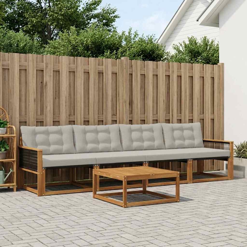 Outdoor-Sofagarnitur mit Kissen 5 pcs Natürlich und Hellgrau