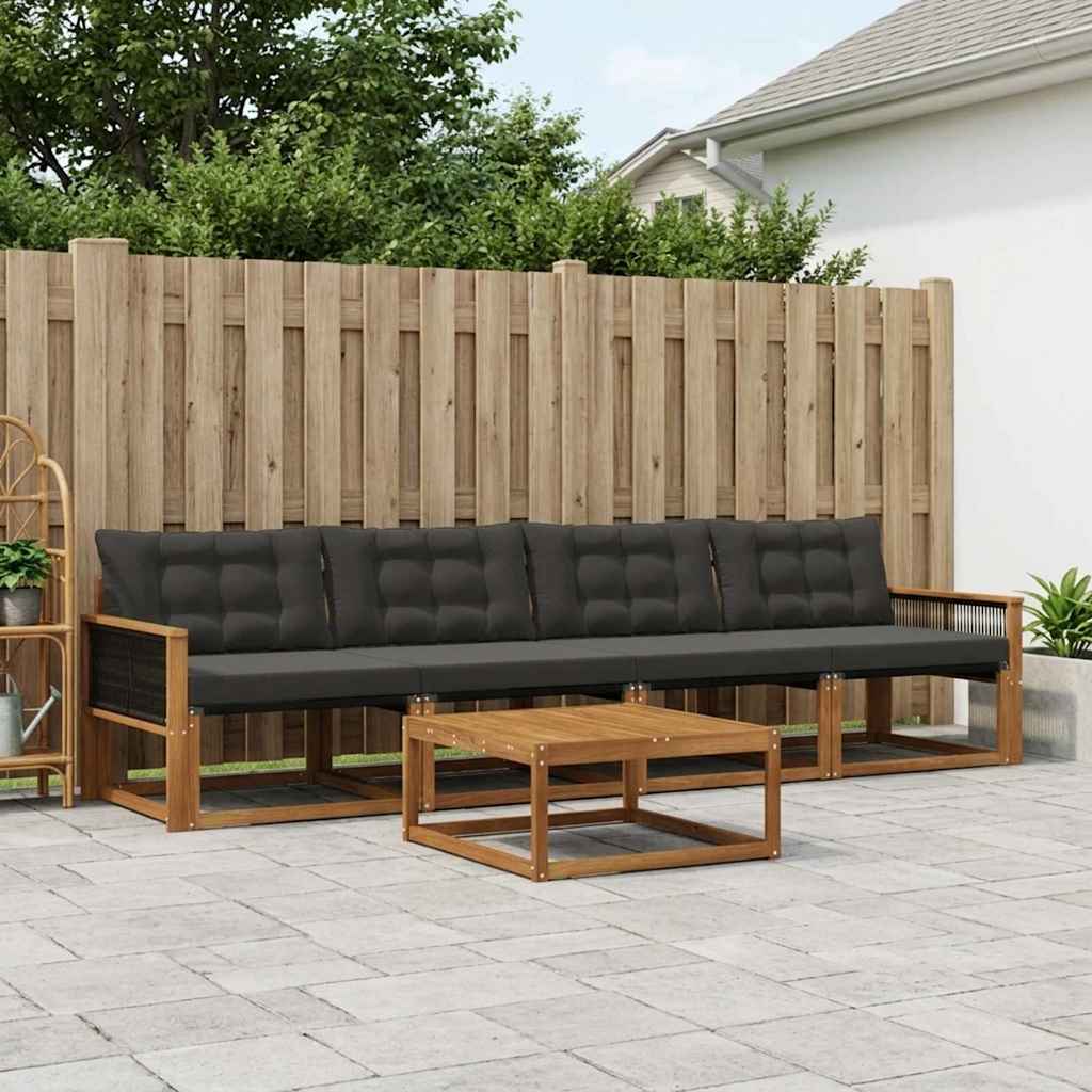 Outdoor-Sofagarnitur mit Kissen 5 pcs Natürlich und Schwarz