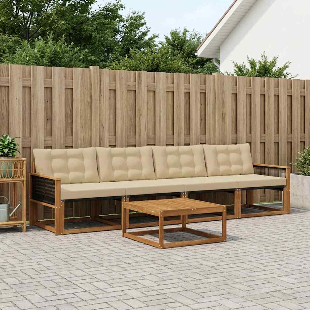 Outdoor-Sofagarnitur mit Kissen 5 pcs Natur und Beige