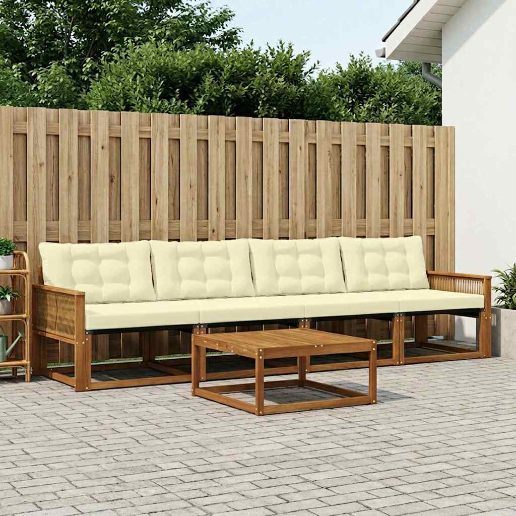 Outdoor-Sofagarnitur mit Kissen 5 pcs Natur und Creme