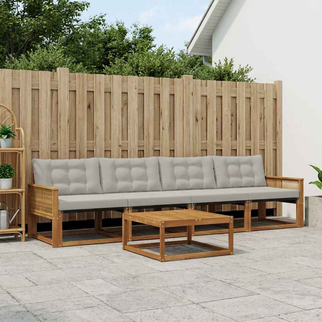 Outdoor-Sofagarnitur mit Kissen 5 pcs Natürlich und Hellgrau
