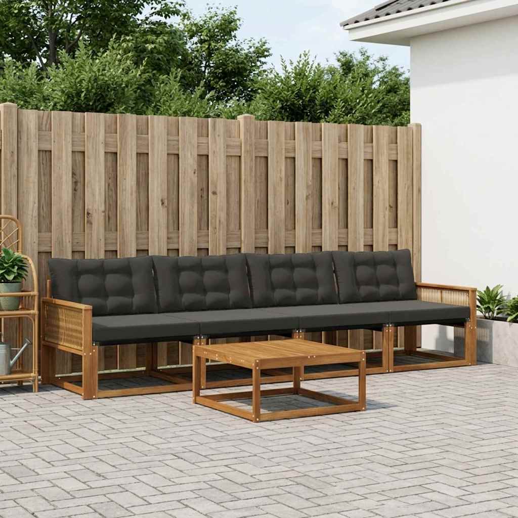Outdoor-Sofagarnitur mit Kissen 5 pcs Natürlich und Schwarz