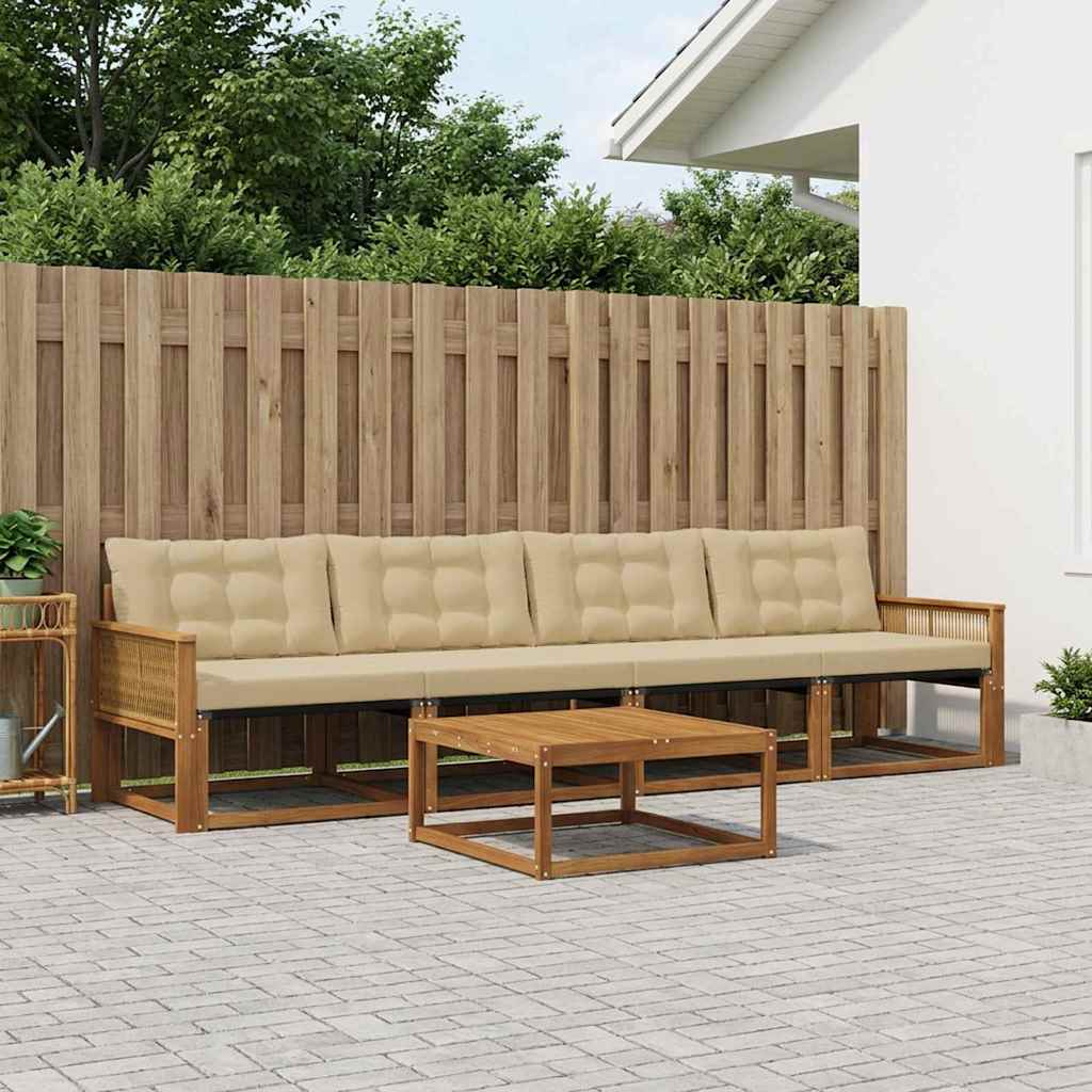 Outdoor-Sofagarnitur mit Kissen 5 pcs Natur und Beige