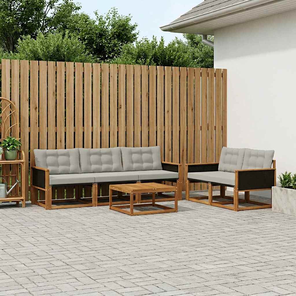 Outdoor-Sofagarnitur mit Kissen 6 pcs Natürlich und Hellgrau