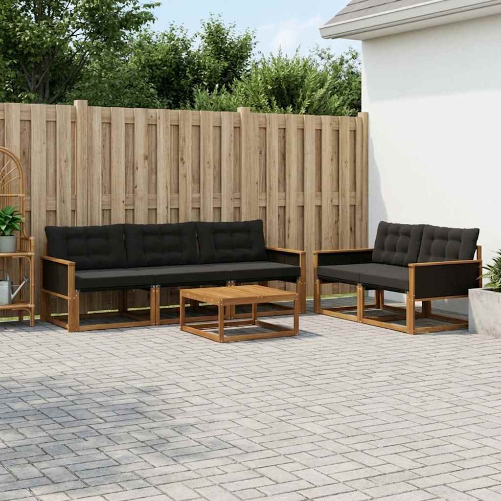 Outdoor-Sofagarnitur mit Kissen 6 pcs Natürlich und Schwarz