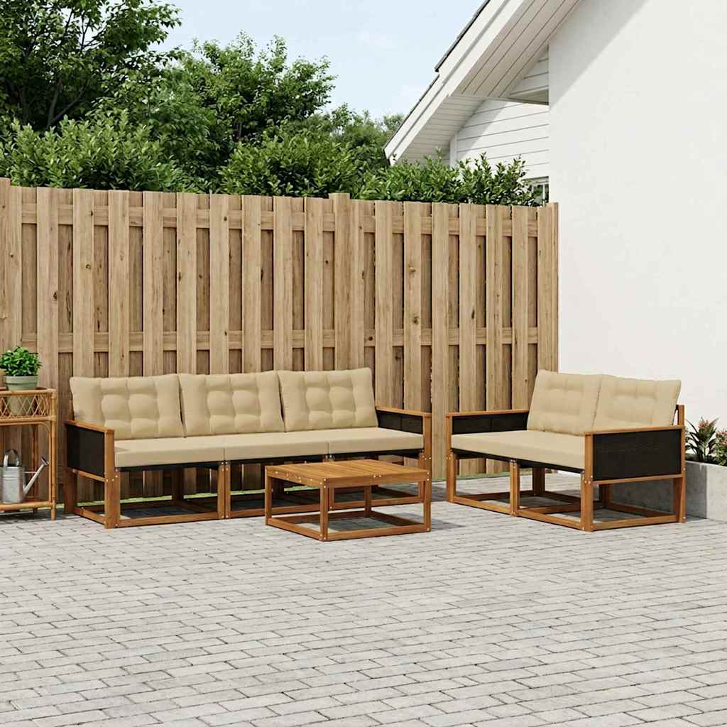 Outdoor-Sofagarnitur mit Kissen 6 pcs Natur und Beige