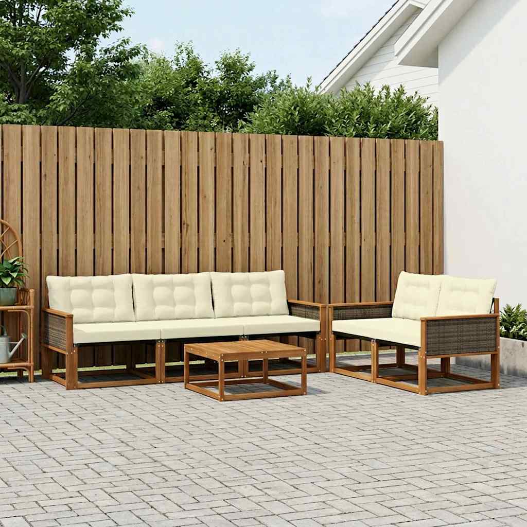 Outdoor-Sofagarnitur mit Kissen 6 pcs Natur und Creme