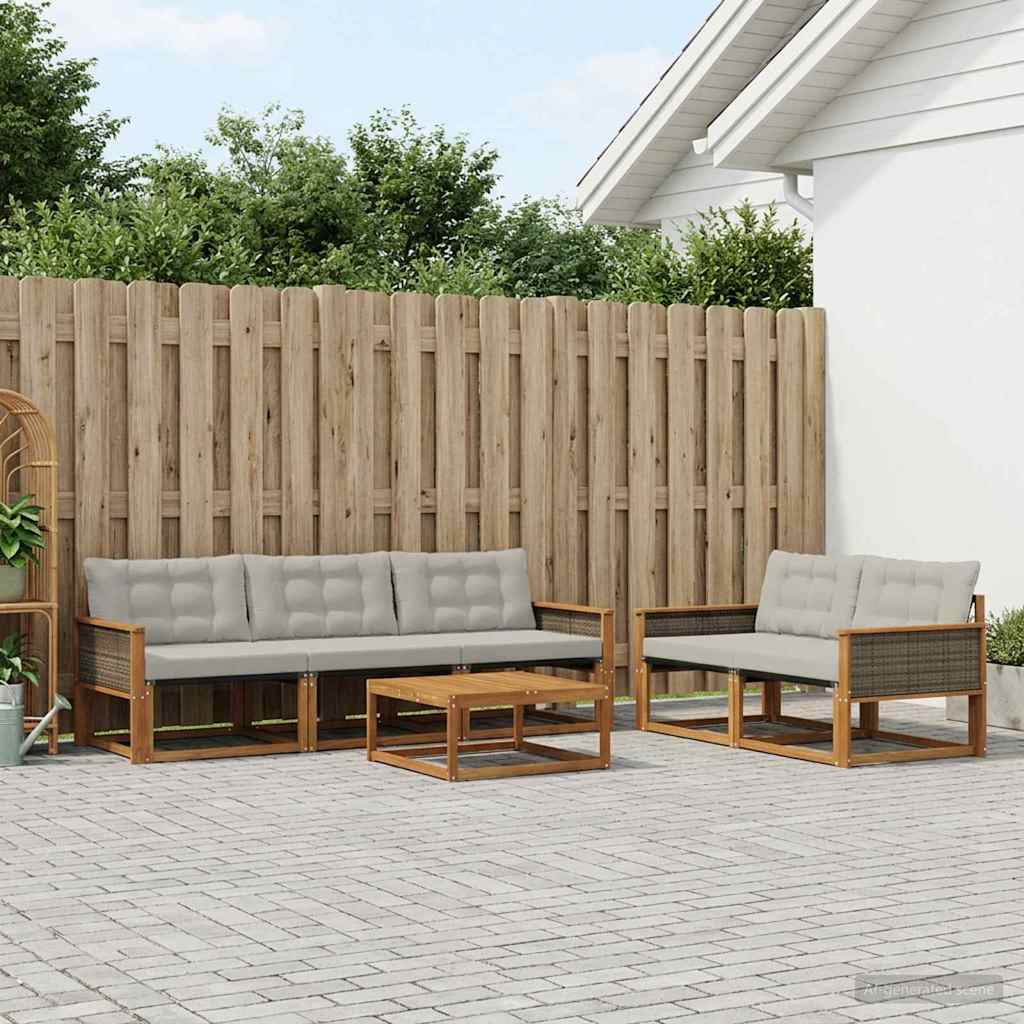 Outdoor-Sofagarnitur mit Kissen 6 pcs Natürlich und Hellgrau